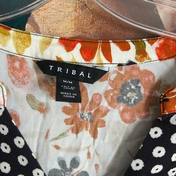 Tribal Multicolor Floral and Polka Dot Blouse M - Picture 5 of 16